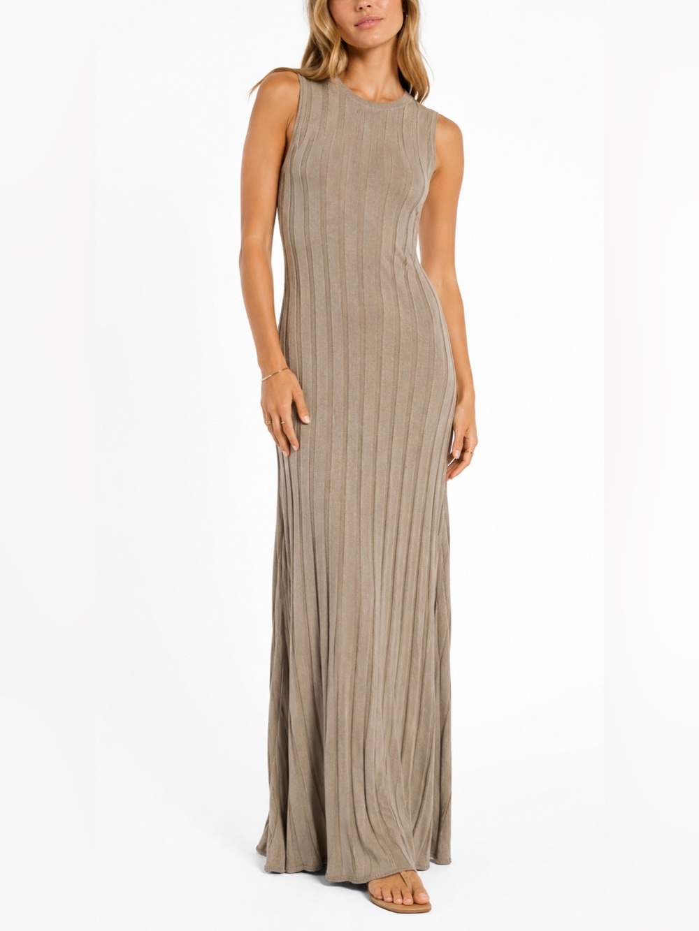 The Workshop Beige Ribbed Knit Maxi Dress Quiet Luxury 90s Minimalist S Neutral